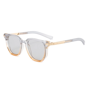Retro square frame sunglasses in transparent grey TR90 with gold stainless steel arms