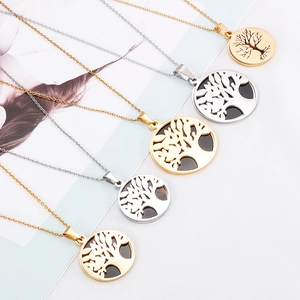 Minimalist tree of life crystal resin pendants on stainless steel chains in gold and silver