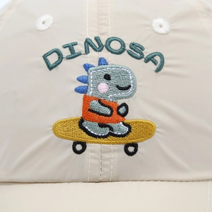 Kids quick-dry baseball cap featuring a cute cartoon dinosaur embroidery on the front