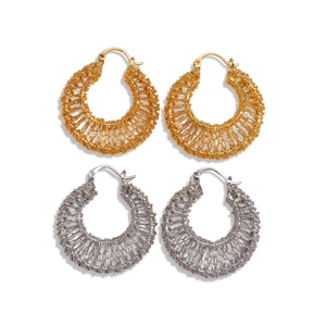 18k gold plated hollow woven hoop earrings in gold and silver finish for women