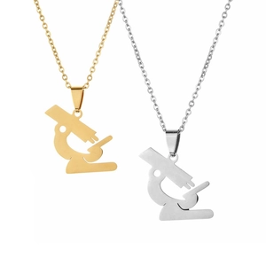 Microscope Pendant Necklace Stainless Steel Science Lab Minimalist Jewelry Gift For Men Women Couples