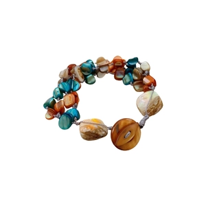 Multicolor layered necklace set with irregular shell beads and natural stone textures