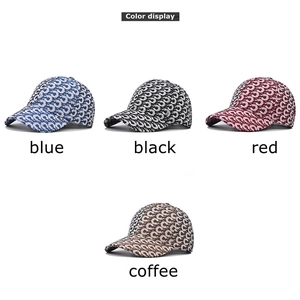 Unisex baseball caps with C-pattern print in blue, black, red, and coffee brown colors