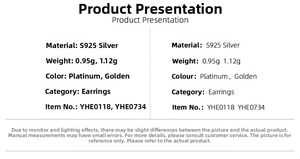 Spécifications des boucles d'oreilles en argent S925 en finitions platine et dorée de 0,95g
