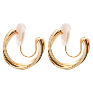 Minimalist gold twisted C-shape clip-on earrings with soft silicone pads for comfort