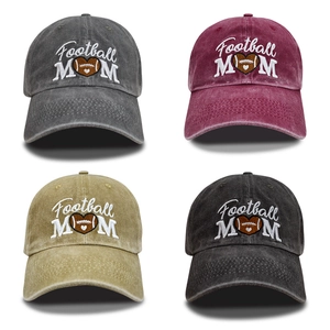 Football Mom Embroidered Baseball Cap Washed Cotton Distressed Retro Adjustable Sun Hat For Women