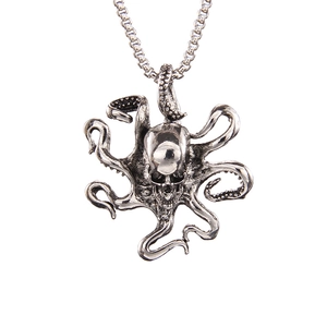 Hip hop skull octopus pendant necklace in vintage silver punk style for men and women