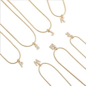18K Gold Plated Copper Alphabet Initial Letter Pendant Necklace Pave Zirconia Snake Chain Personalized Jewelry