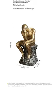 Detailed view of resin thinker sculpture with bronze finish and black rock texture base
