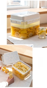 Detail of press-type airtight pickle jar with internal pressure plate and clear body