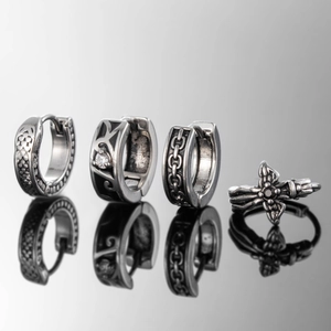 Retro Gothic Hoop Earrings Titanium Steel Cross Chain Pattern CZ Stone Punk Vintage Jewelry For Men Women