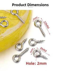 Detailed technical drawing showing 8mm and 10mm stainless steel eye pin dimensions