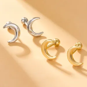 Minimalist 925 Sterling Silver Moon Stud Earrings For Women Tiny Crescent Moon Screw Back Piercing Fashion Daily Wear Jewelry
