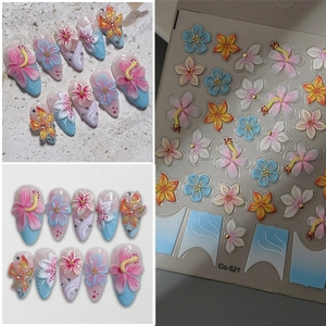 3D Embossed Flower Nail Stickers Waterproof French Gradient Style Relief Manicure Decoration For Women