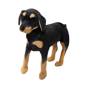 Realistic black and tan puppy plush toy, cute Rottweiler style stuffed dog for home decor