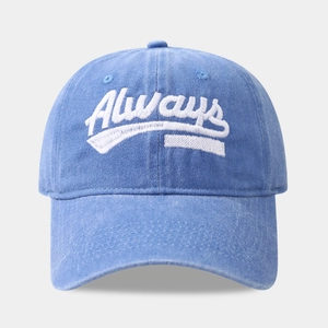Classic washed blue cotton baseball cap with Always embroidery for outdoor sports