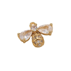 Golden bee pendant with white shell and zircon wings for jewelry making