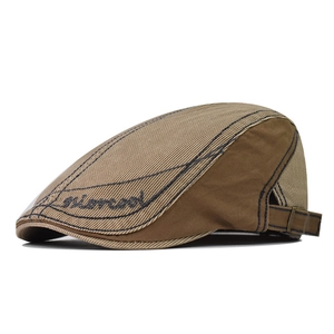 Cotton Flat Cap Breathable Retro British Style Forward Hat With Letter Embroidery Adjustable Buckle For Men Women
