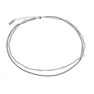 Double-layered silver titanium steel necklace with fine link and textured wheat chain