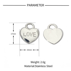 Detailed specs of 17mm stainless steel heart lock pendant with love engraving