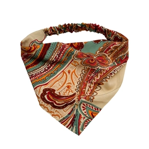 Vintage paisley print headscarf with elastic band for women, bohemian style summer hairband