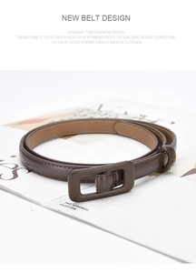 Top view of a coiled dark brown leather belt with a rectangular buckle on a white background