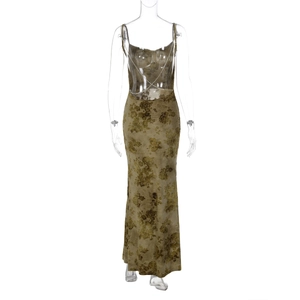 Close-up of olive green velvet tie-dye dress with rhinestone chain criss-cross back detail