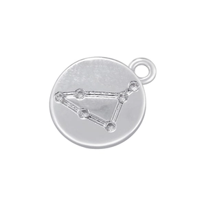 Detailed macro view of silver Capricorn constellation pendant with inlaid crystals