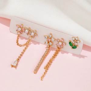 Flower Zircon Faux Artificial Pearl Earrings With 925 Sterling Silver Earring Post Gold Plated Brass Chain Tassel Chic Jewelry For Women