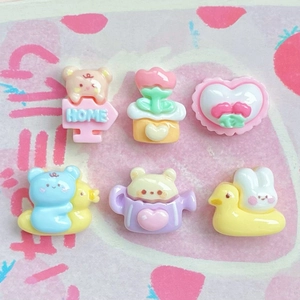 Mini resin bear and rabbit charms for DIY jewelry and phone case decoration, 6-piece set