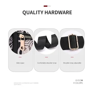 Borsa a tracolla in nylon con finiture in metallo dorato e spallina in tessuto regolabile