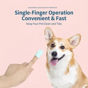 Soft silicone finger toothbrush in mint green for dog oral care and dental cleaning