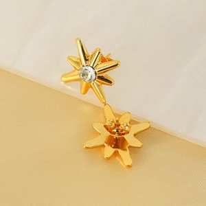 Star zircon stud earrings in 18K gold-plated stainless steel shown from front and back