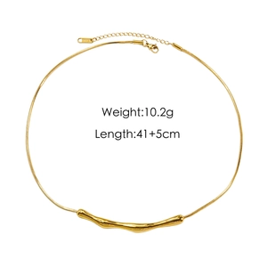 Minimalist gold-plated stainless steel bamboo snake chain necklace with liquid pendant