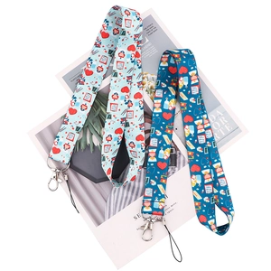 Medical cartoon polyester lanyards in light and dark blue with metal lobster clasps