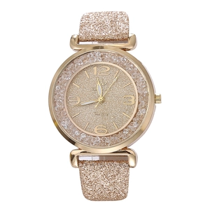 Orologio al Quarzo da Donna Moda Quadrante Cielo Stellato Glitterato Strass Cassa in Lega Cinturino in Pelle PU Elegante Gioielli Regalo