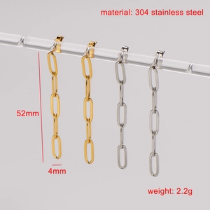 Minimalist 304 stainless steel paperclip chain earrings in gold and silver finish