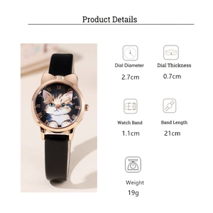 Detailed size specifications for the cute kitten pattern quartz watch with dimensions