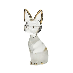 Transparent glass Bastet storm glass cat figurine with gold accents for weather forecasting