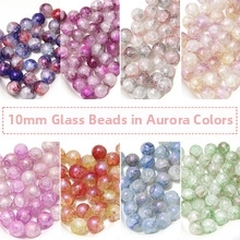 Dettaglio di perline di vetro cave aurora incrinate 10mm per gioielli fai da te multicolore