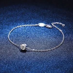 Moissanite 925 Sterling Silver Bracelet For Women 30pt Moissanite With GRA Certificate Platinum Plated Bezel Set Minimalist Jewelry Gift