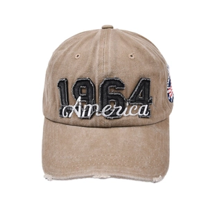 Retro washed baseball cap with 1964 patch and American flag badge on side