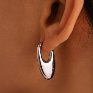 Polished silver stainless steel U-shaped drop earrings with a minimalist mirror finish