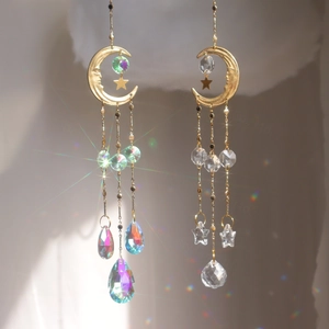 Attrape-soleil cristal lune et étoiles dorées avec perles prismatiques décoratives
