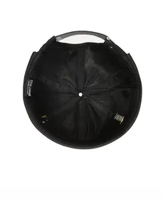 Detail view of the black cotton docker hat's inner stitching and quality lining structure