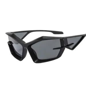 Futuristic oversized geometric shield sunglasses in matte black with dark gray lenses