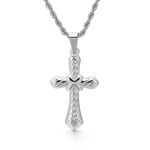 Cross Pendant Necklace Stainless Steel Twisted Texture X Design Rope Chain Hip Hop Religious Jewelry For Men Women Gift