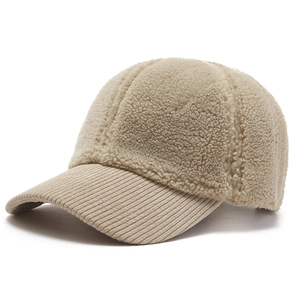 Winter faux fur baseball cap in beige with ribbed brim for women and men warmth