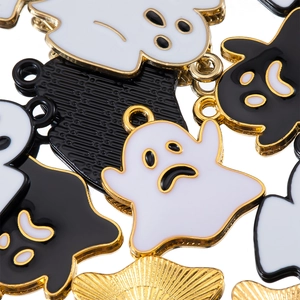 Halloween ghost drip oil charms in black and white for DIY jewelry making