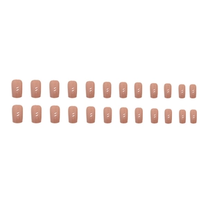 Classic nude square press-on nails with white double arc design 24-piece full set